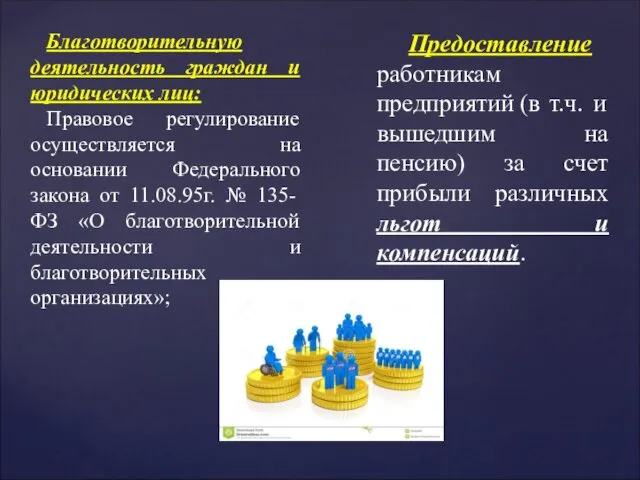 Благотворительную деятельность граждан и юридических лиц: Правовое регулирование осуществляется на