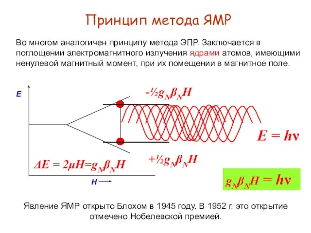 Принцип метода ЯМР Во многом аналогичен принципу метода ЭПР. Заключается