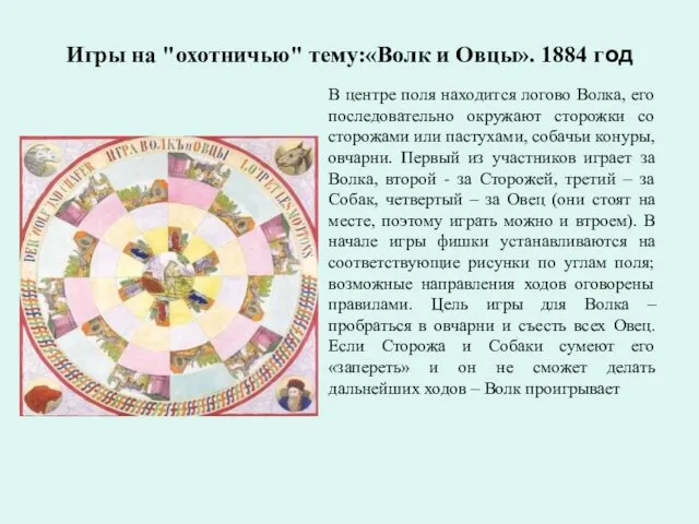 Игры на "охотничью" тему:«Волк и Овцы». 1884 год В центре