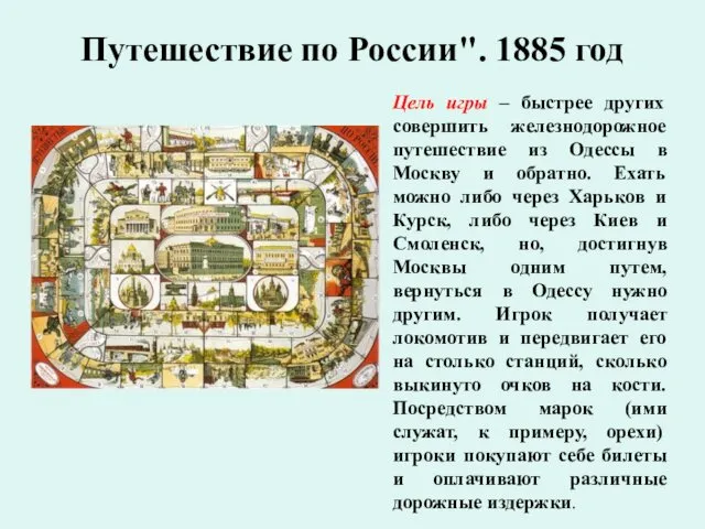 Путешествие по России". 1885 год Цель игры – быстрее других