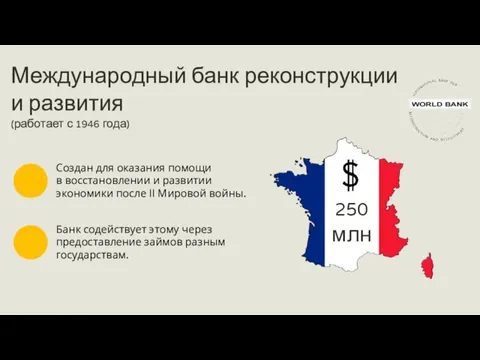 Международный банк реконструкции и развития (работает с 1946 года) Создан