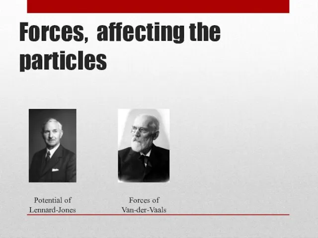 Forces, affecting the particles Potential of Lennard-Jones Forces of Van-der-Vaals