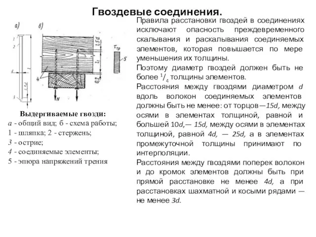 Гвоздевые соединения. Правила расстановки гвоздей в соединениях исключают опасность преждевременного скалывания и раскалывания