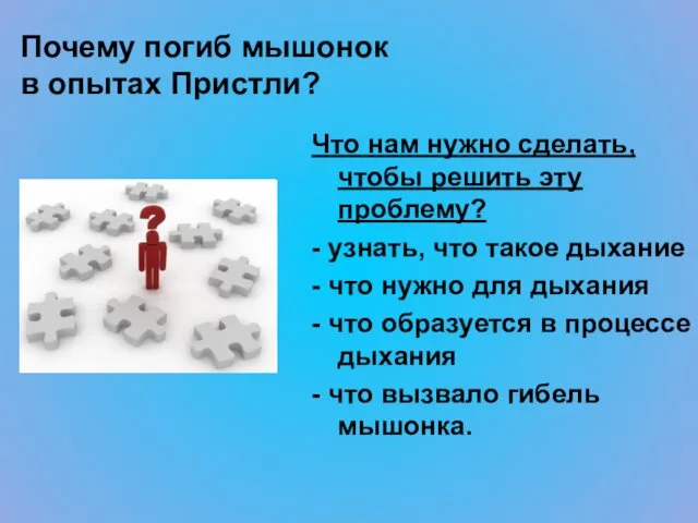 Почему погиб мышонок в опытах Пристли? Что нам нужно сделать,