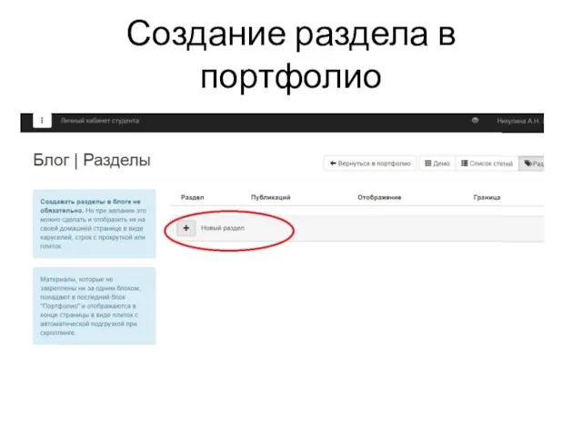 Создание раздела в портфолио