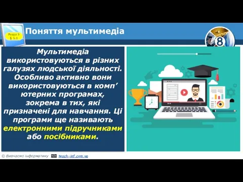 Розділ 5 § 5.1 Мультимедіа використовуються в різних галузях людської діяльності. Особливо активно