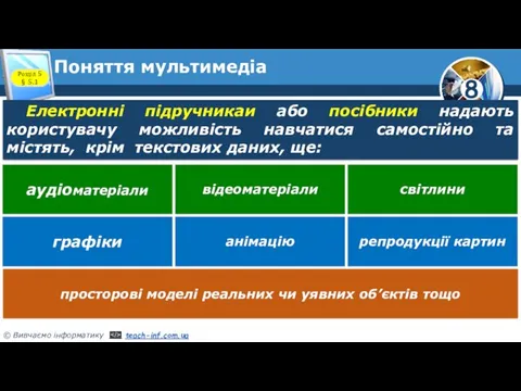 Розділ 5 § 5.1 Електронні підручникаи або посібники надають користувачу