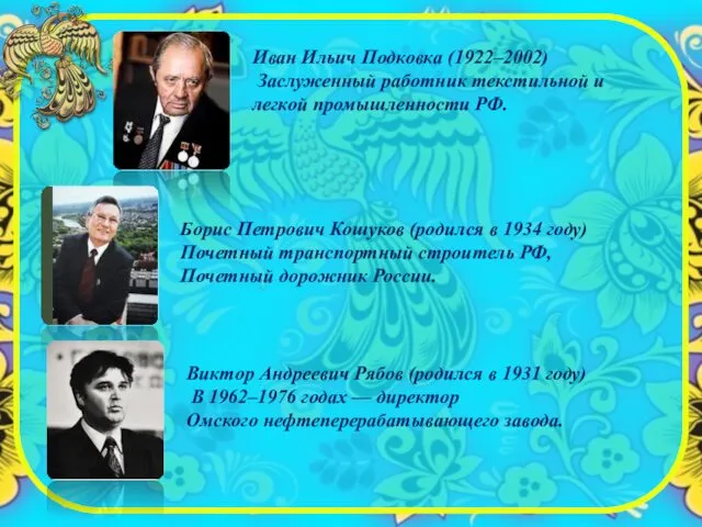 Иван Ильич Подковка (1922–2002) Заслуженный работник текстильной и легкой промышленности РФ. Борис Петрович