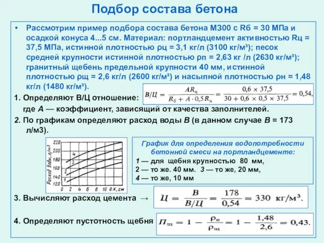 Подбор состава бетона Рассмотрим пример подбора состава бетона МЗ00 с