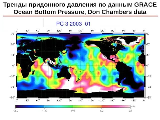 Тренды придонного давления по данным GRACE Ocean Bottom Pressure, Don Chambers data