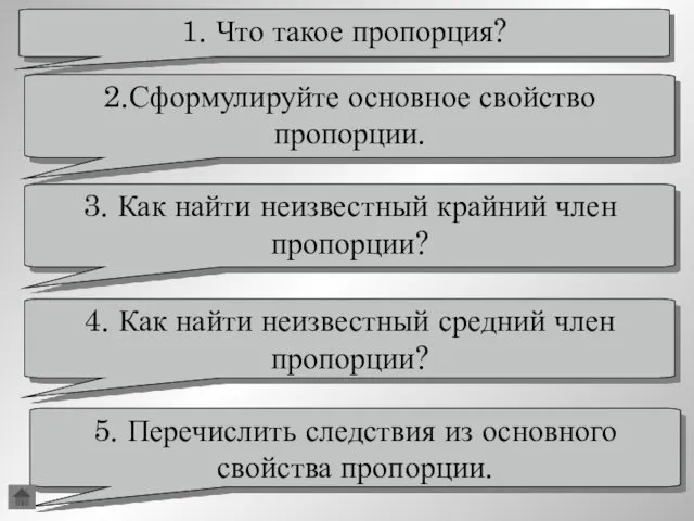 1. Что такое пропорция? 4. Как найти неизвестный средний член