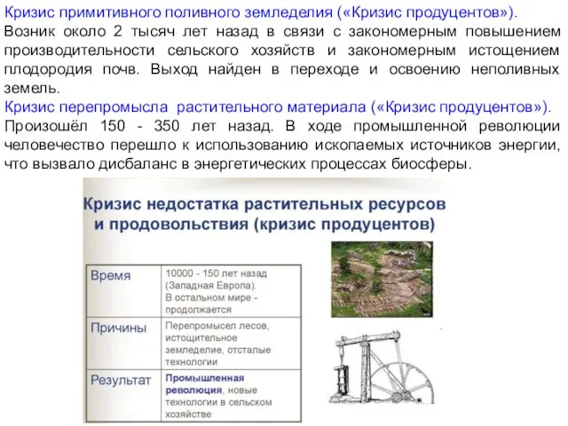 Кризис примитивного поливного земледелия («Кризис продуцентов»). Возник около 2 тысяч