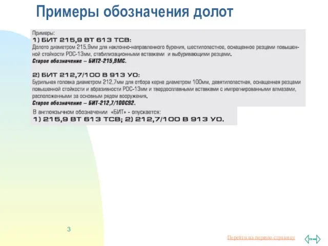 Примеры обозначения долот