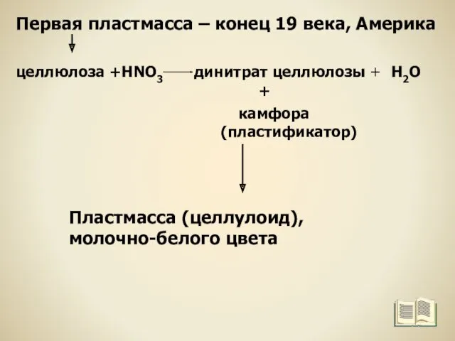 Первая пластмасса – конец 19 века, Америка целлюлоза +HNO3 динитрат