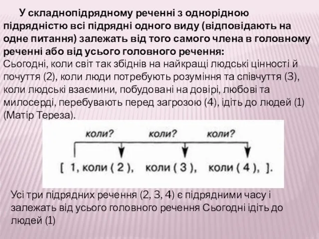 У складнопідрядному реченні з однорідною підрядністю всі підрядні одного виду