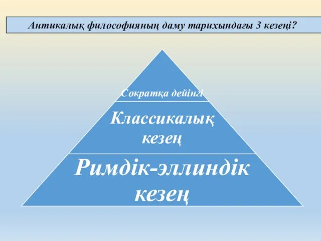 Антикалық философияның даму тарихындағы 3 кезеңі?