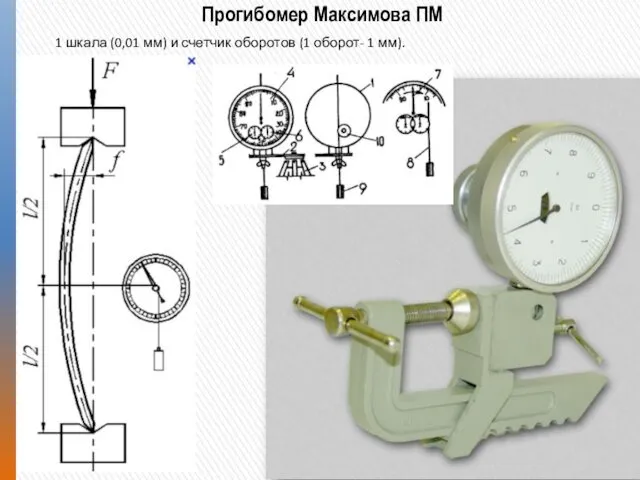 Прогибомер Максимова ПМ 1 шкала (0,01 мм) и счетчик оборотов (1 оборот- 1 мм).