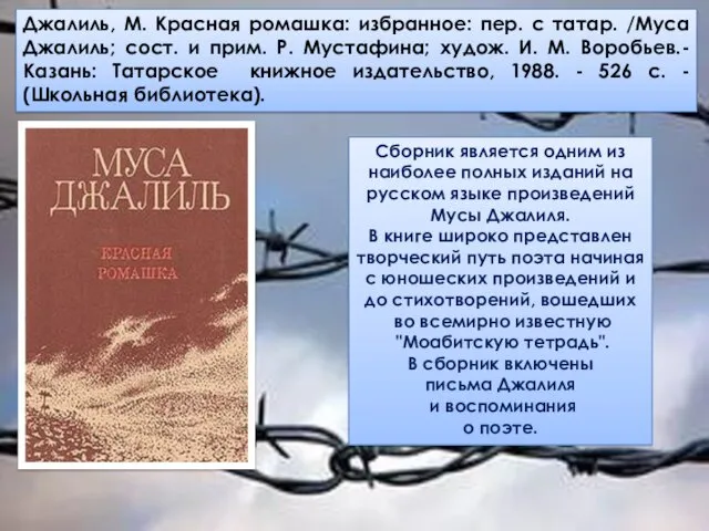 Сборник является одним из наиболее полных изданий на русском языке произведений Мусы Джалиля.