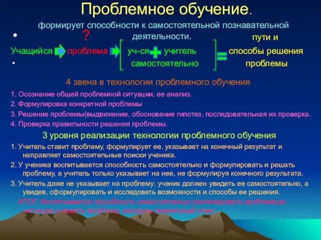 Проблемное обучение. формирует способности к самостоятельной познавательной деятельности. ? пути