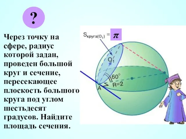 Через точку на сфере, радиус которой задан, проведен большой круг