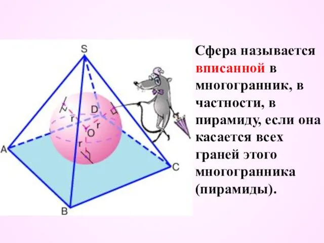 Сфера называется вписанной в многогранник, в частности, в пирамиду, если