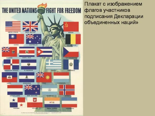 Плакат с изображением флагов участников подписания Декларации объединенных наций»