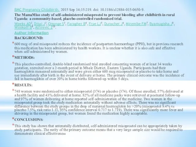 BMC Pregnancy Childbirth. 2015 Sep 14;15:219. doi: 10.1186/s12884-015-0650-9. The MamaMiso