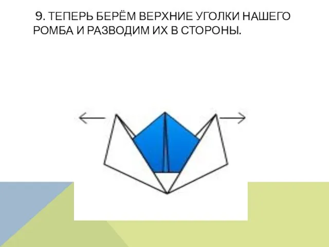 9. Теперь берём верхние уголки нашего ромба и разводим их в стороны.