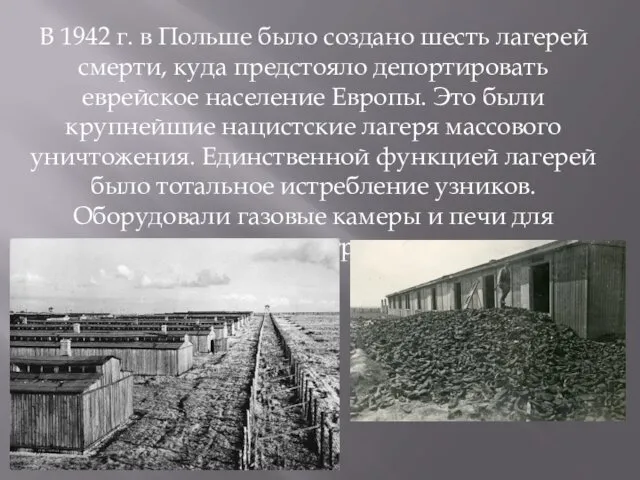 В 1942 г. в Польше было создано шесть лагерей смерти,