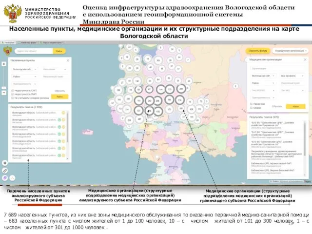 Населенные пункты, медицинские организации и их структурные подразделения на карте