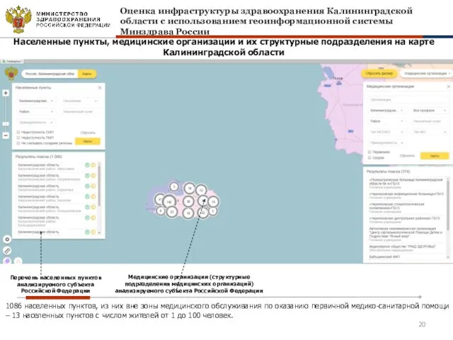 Населенные пункты, медицинские организации и их структурные подразделения на карте