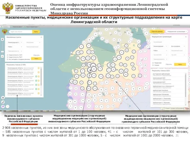 Населенные пункты, медицинские организации и их структурные подразделения на карте