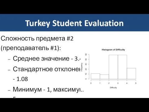 Turkey Student Evaluation Сложность предмета #2 (преподаватель #1): Среднее значение