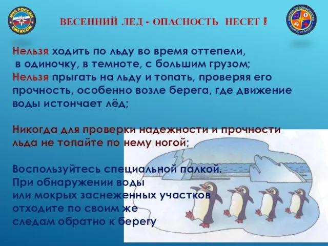 ВЕСЕННИЙ ЛЕД - ОПАСНОСТЬ НЕСЕТ ! Нельзя ходить по льду