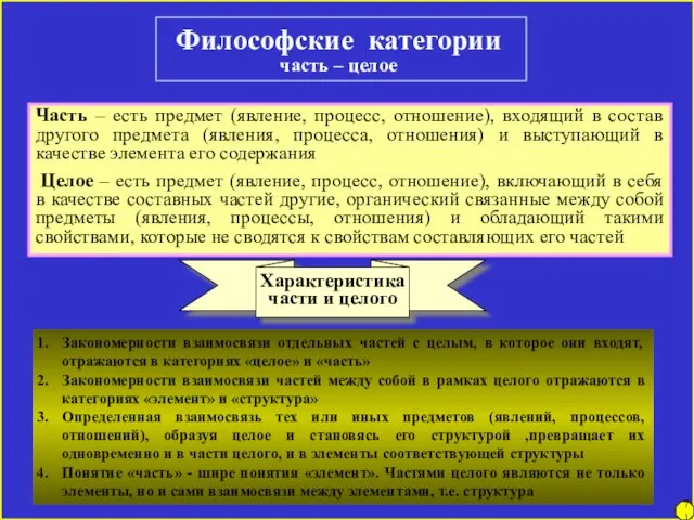 Философские категории часть – целое Часть – есть предмет (явление,