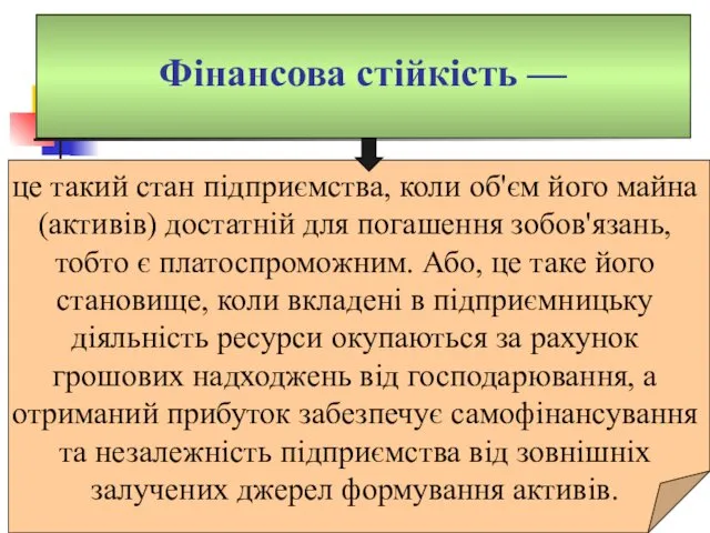 Фінансова стійкість — це такий стан підприємства, коли об'єм його