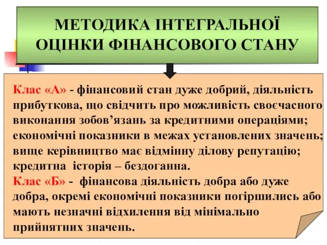 МЕТОДИКА ІНТЕГРАЛЬНОЇ ОЦІНКИ ФІНАНСОВОГО СТАНУ Клас «А» - фінансовий стан