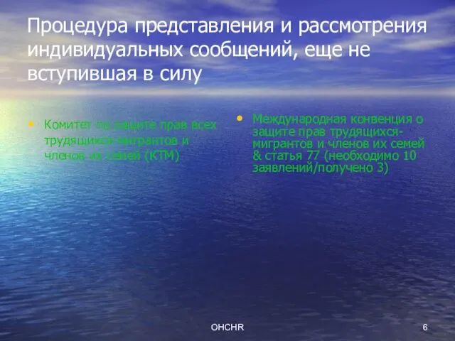 OHCHR Процедура представления и рассмотрения индивидуальных сообщений, еще не вступившая