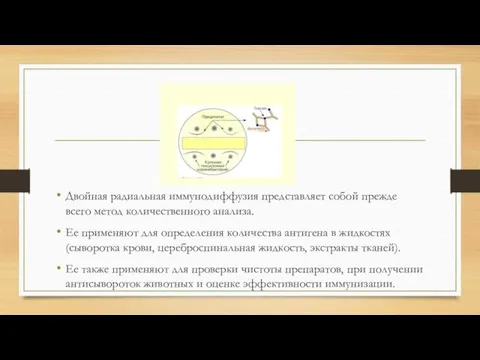 Двойная радиальная иммунодиффузия представляет собой прежде всего метод количественного анализа. Ее применяют для