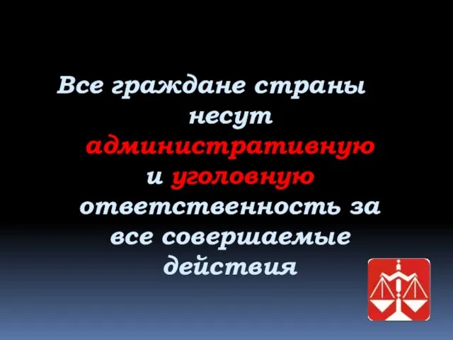 Все граждане страны несут административную и уголовную ответственность за все совершаемые действия