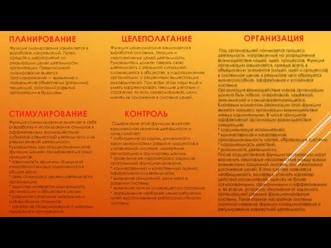 ПЛАНИРОВАНИЕ Функция планирования заключается в выработке направлений. Путей, средств и мероприятий по реализации