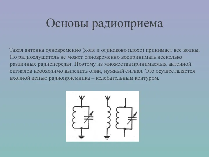 Основы радиоприема Такая антенна одновременно (хотя и одинаково плохо) принимает