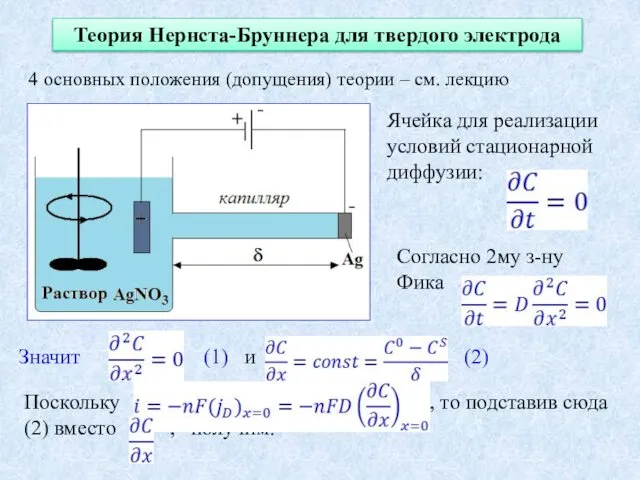 Теория Нернста-Бруннера для твердого электрода 4 основных положения (допущения) теории