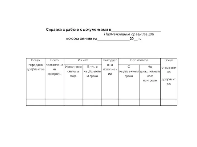 Справка о работе с документами в__________________________ Наименование организации по состоянию на_________________20__ г.