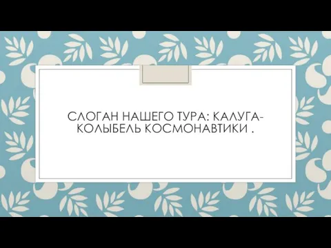 СЛОГАН НАШЕГО ТУРА: КАЛУГА-КОЛЫБЕЛЬ КОСМОНАВТИКИ .