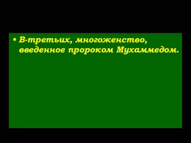 В-третьих, многоженство, введенное пророком Мухаммедом.