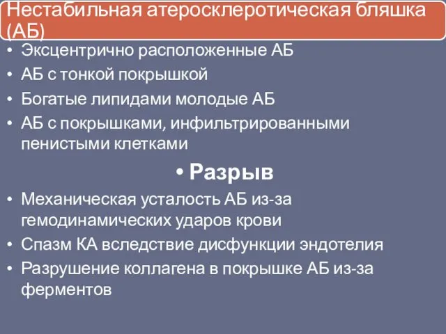 Эксцентрично расположенные АБ АБ с тонкой покрышкой Богатые липидами молодые