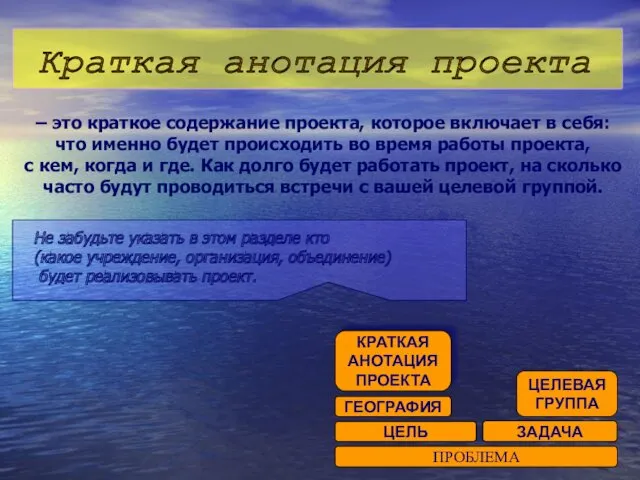 – это краткое содержание проекта, которое включает в себя: что