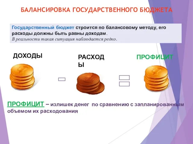 БАЛАНСИРОВКА ГОСУДАРСТВЕННОГО БЮДЖЕТА Государственный бюджет строится по балансовому методу, его