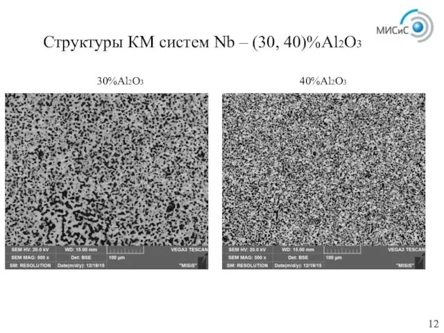 Структуры КМ систем Nb – (30, 40)%Al2O3 30%Al2O3 40%Al2O3 12